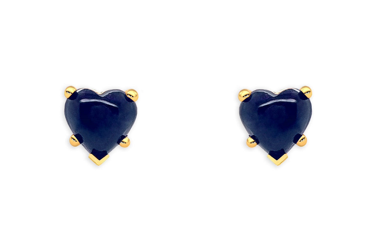 Earrings 14kt Gold &amp; Sapphires Cabochon Hearts Studs