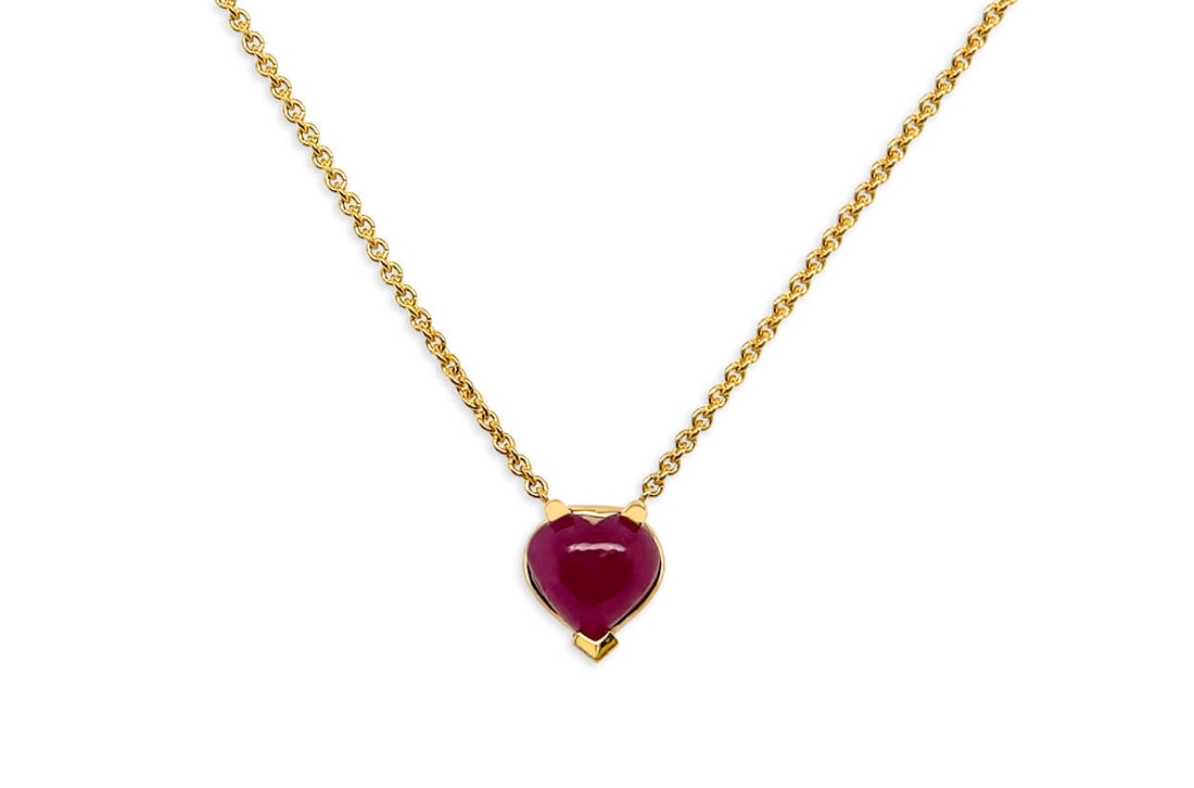 Necklace 18kt Gold &amp; Ruby Cabochon Heart
