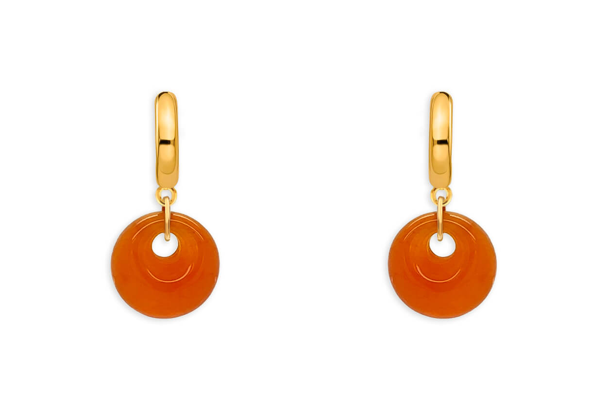 Earrings 14kt Gold Huggies &amp; Orange Chalcedony Drops