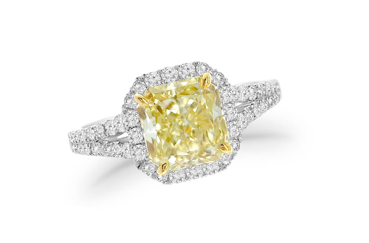 Ring Platinum GIA Fancy Yellow Diamond &amp; Pave Split Shank