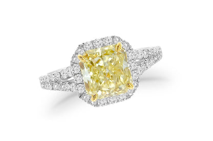 Ring Platinum GIA Fancy Yellow Diamond &amp; Pave Split Shank