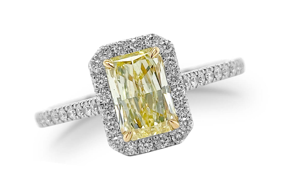 Ring Platinum GIA Rectangular Fancy Yellow Diamond &amp; Pave