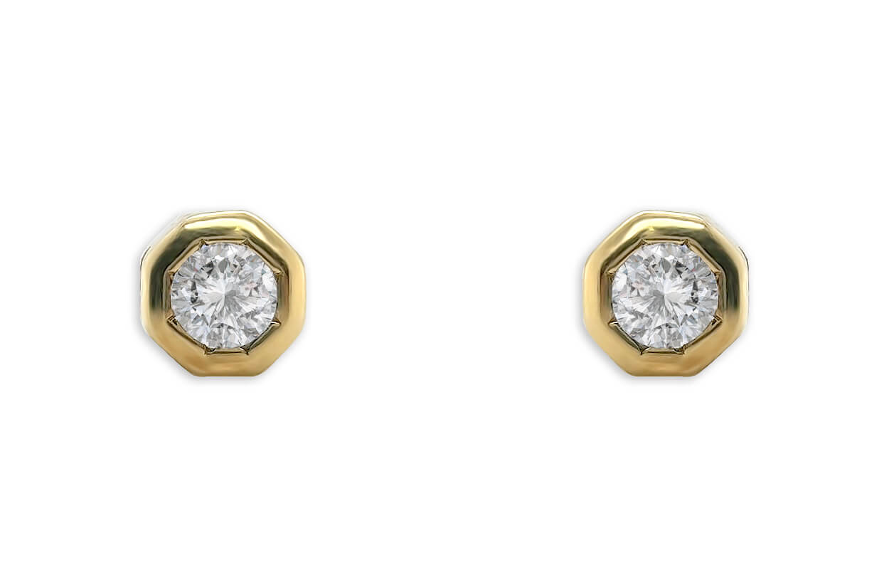 Mini Earrings 18kt Gold Octagonal &amp; Round Diamond Studs
