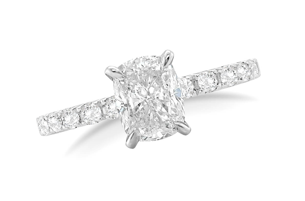 Ring Platinum GIA Modified Cushion Diamond &amp; Pave