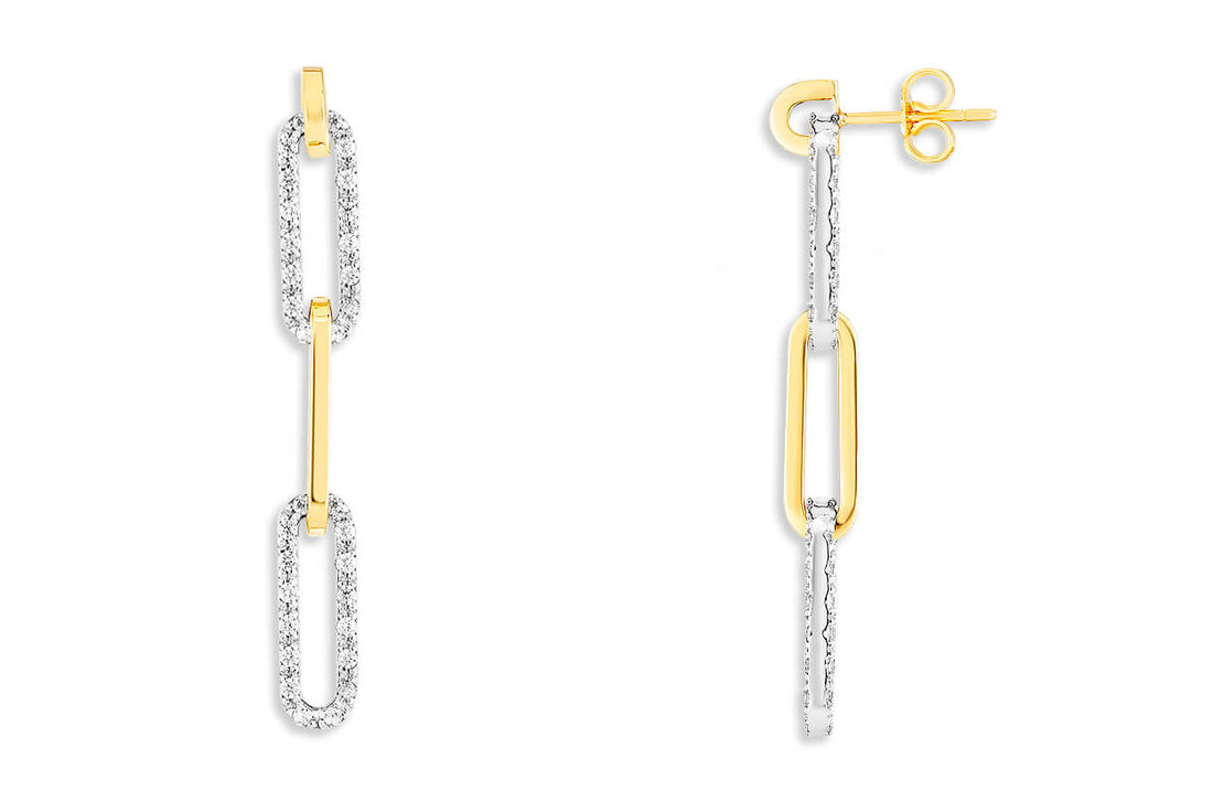 Earrings 18kt Yellow Gold Paper Clip &amp; Diamonds Drops