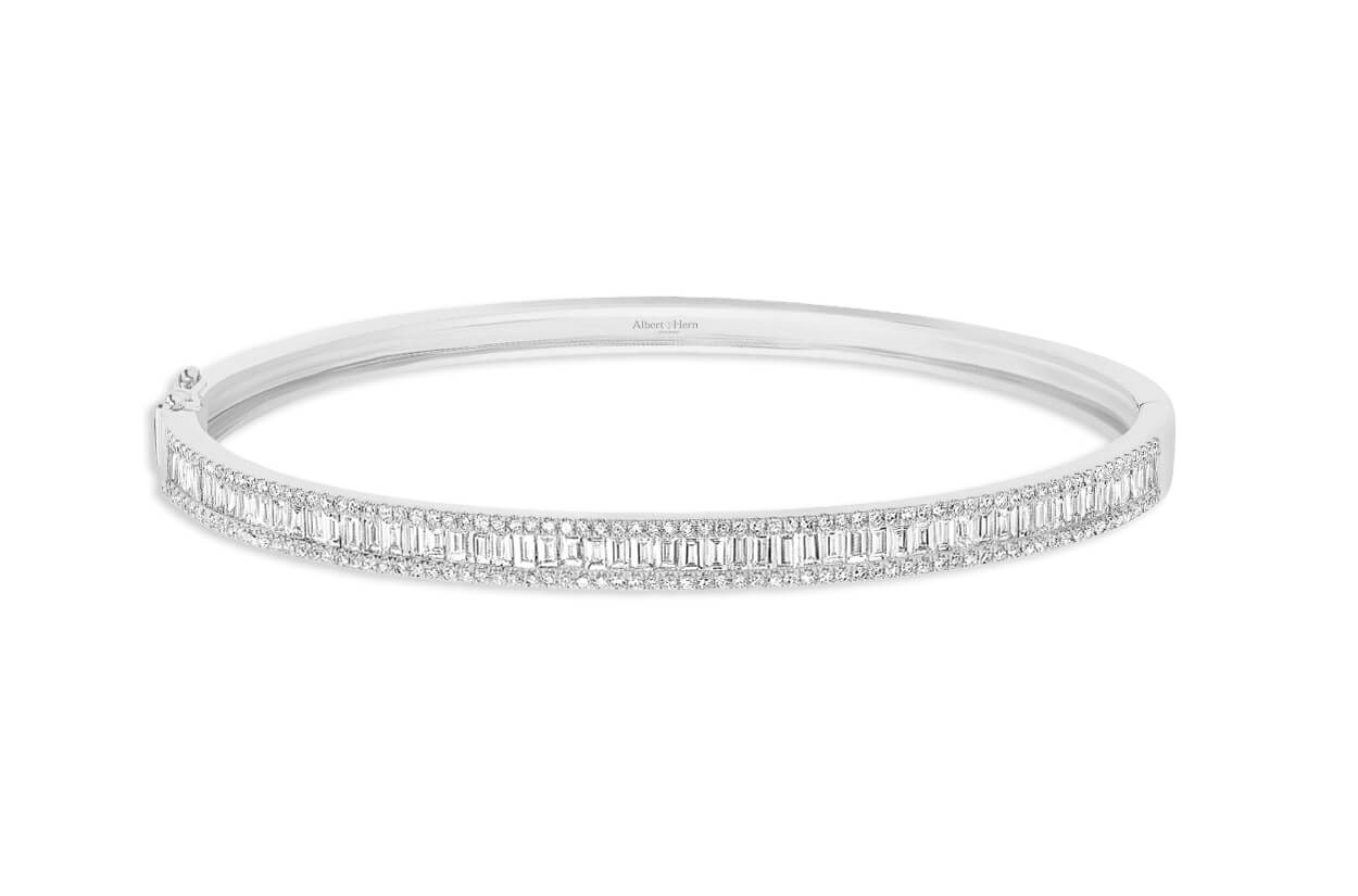 Bracelet 18kt Gold Baguette &amp; Round Diamonds Bangle