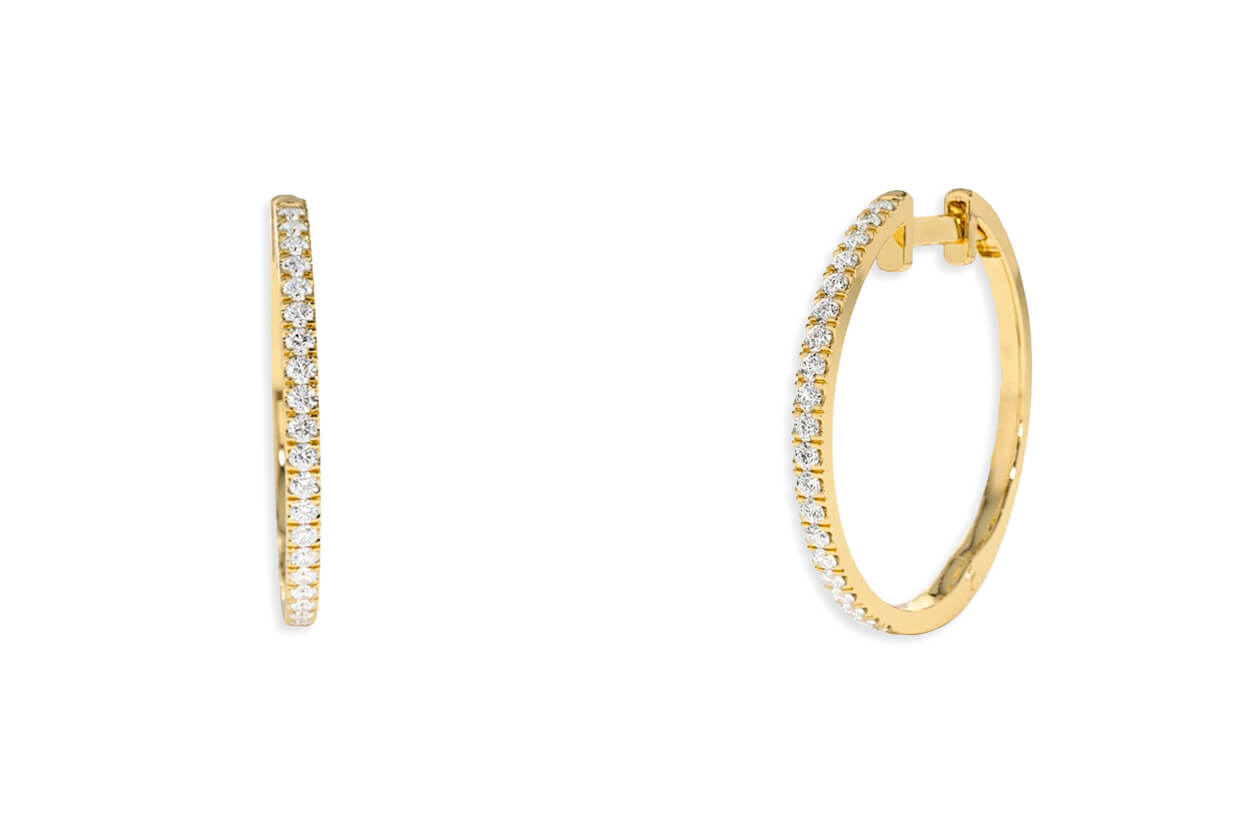 Earrings 18kt Gold Medium Huggies &amp; Diamonds