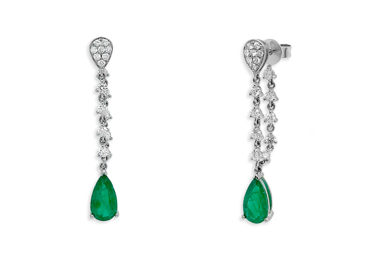 Earrings 18kt Gold Pear Emeralds &amp; Inside-Out Diamonds Drops