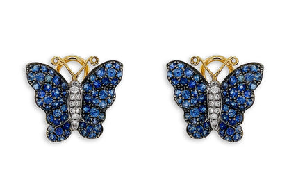 Earrings 18kt Mixed Gold Blue Sapphire &amp; Diamonds Butterflies