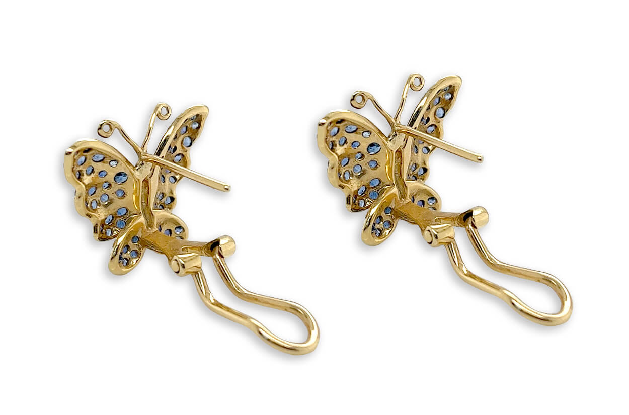 Earrings 18kt Mixed Gold Blue Sapphire &amp; Diamonds Butterflies