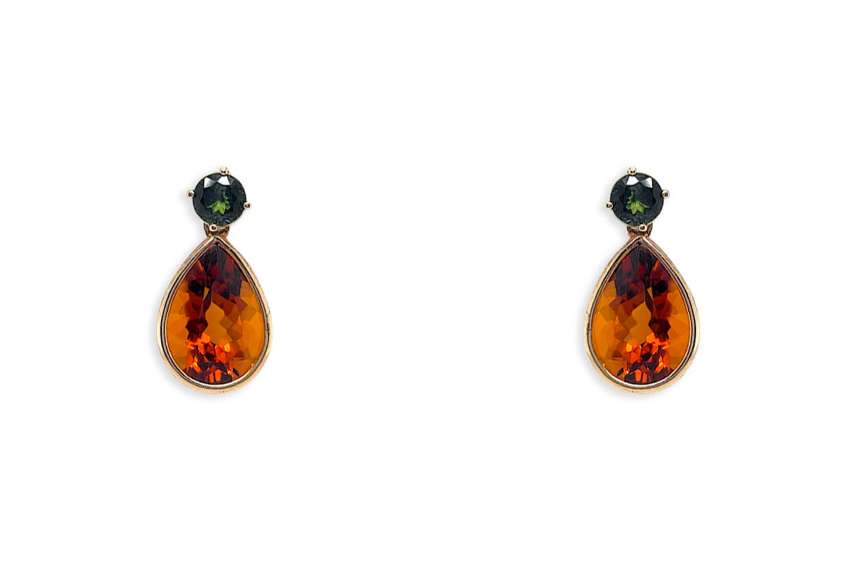 Earrings 18kt Gold Tourmaline &amp; Citrine Drops