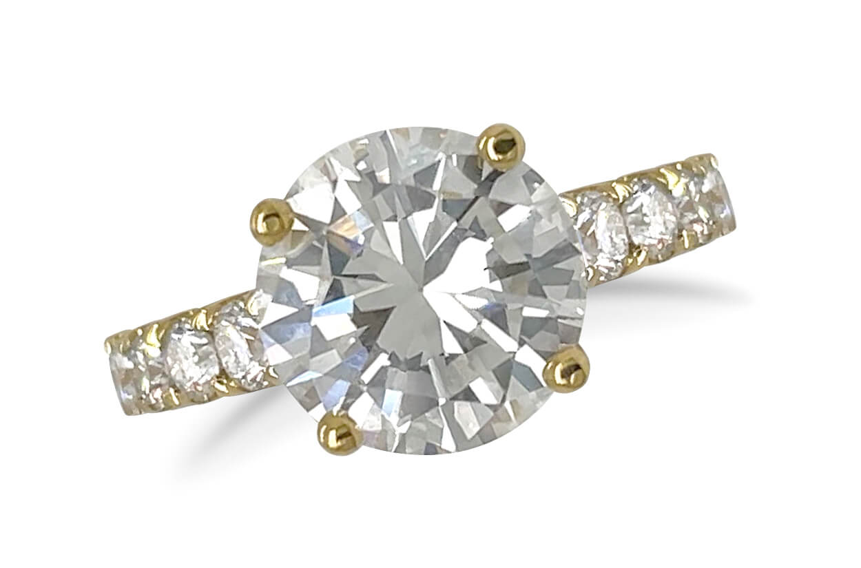 Ring 18kt Gold GIA Round Diamond 3.02cts &amp; Pave Diamonds