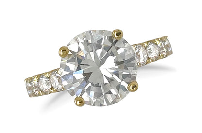 Ring 18kt Gold GIA Round Diamond 3.02cts &amp; Pave Diamonds