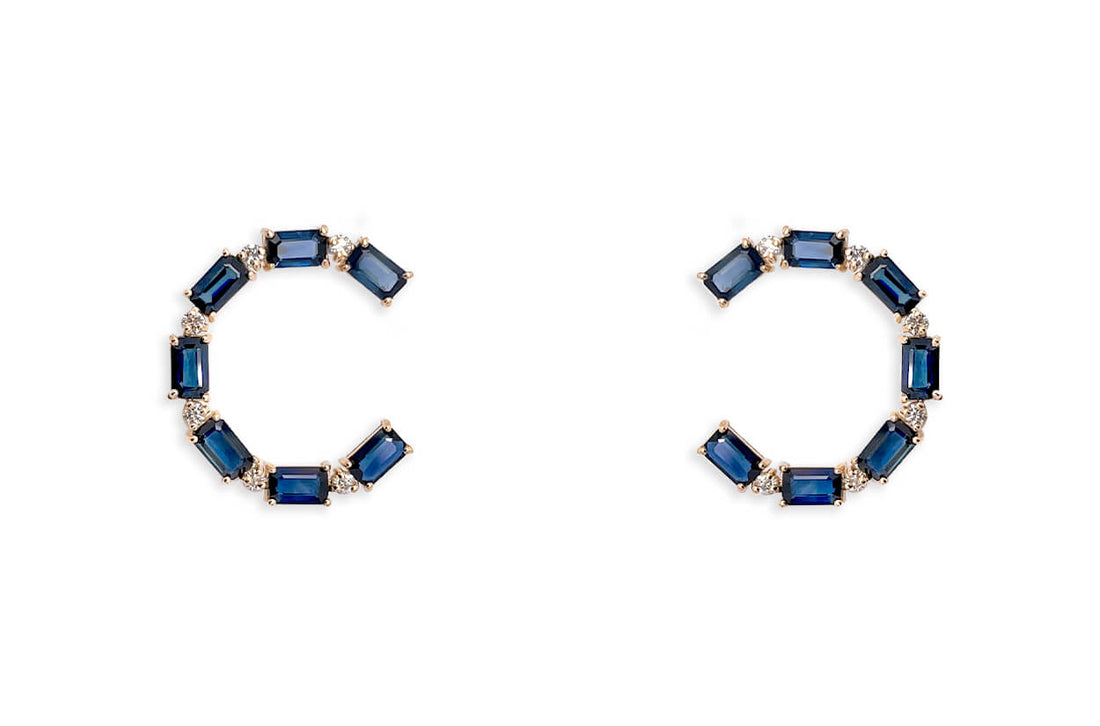 Earrings 18kt Open Circle Blue Sapphires &amp; Diamonds