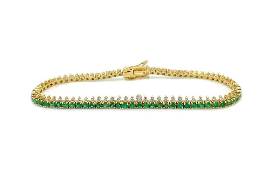 Bracelet 18kt Gold Emeralds &amp; Top Diamonds Tennis