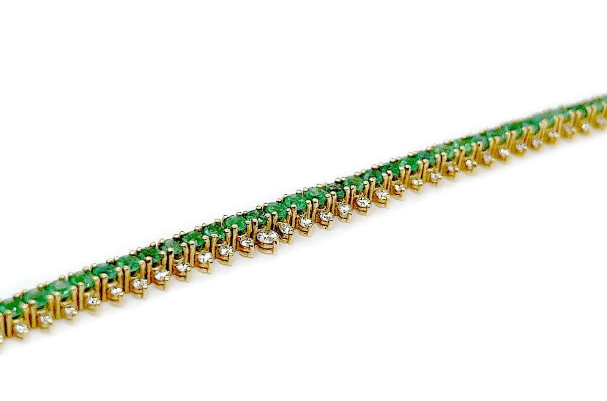 Bracelet 18kt Gold Emeralds &amp; Top Diamonds Tennis