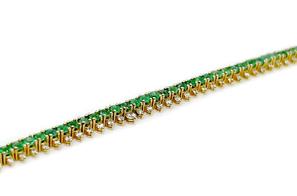 Bracelet 18kt Gold Emeralds &amp; Top Diamonds Tennis