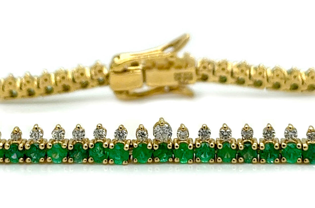 Bracelet 18kt Gold Emeralds &amp; Top Diamonds Tennis