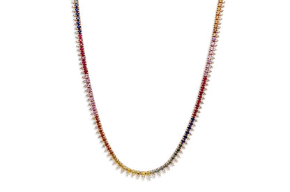 Necklace 18kt Gold Multicolor Sapphires &amp; Diamonds Tennis