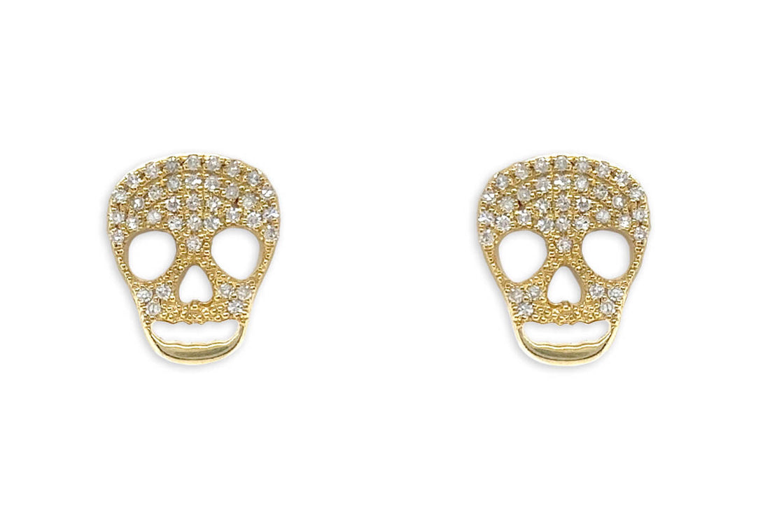 Earrings 14kt Gold Skulls &amp; Diamonds Studs