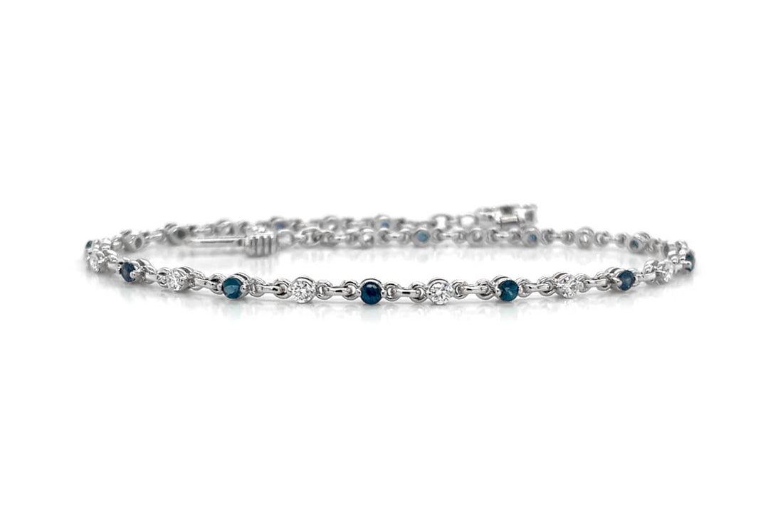 Bracelet 14kt Gold Round Blue Sapphires &amp; Chain