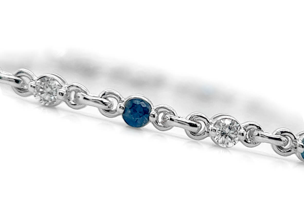 Bracelet 14kt Gold Round Blue Sapphires &amp; Chain