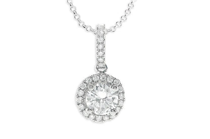 Necklace 18kt Gold Round GIA Diamond 0.46cts with Halo &amp; Pave