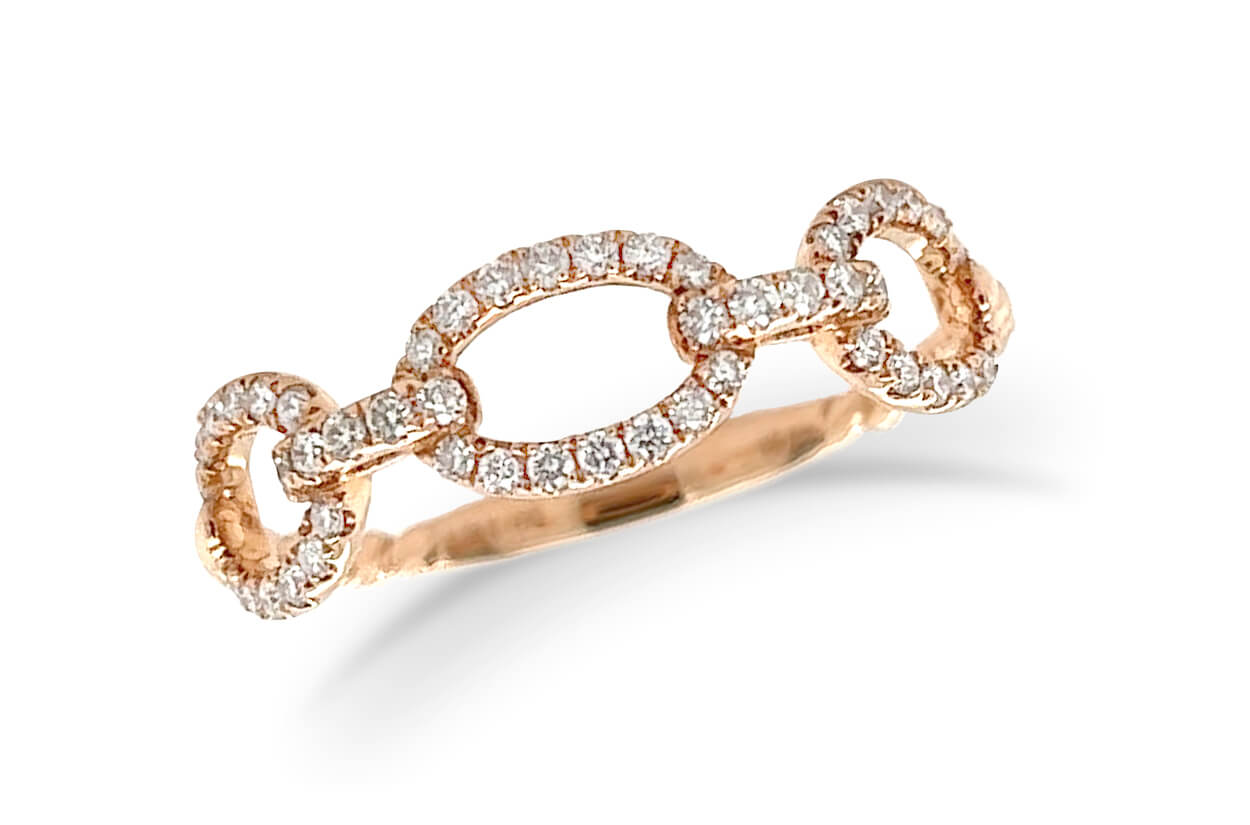 Ring 18kt Gold Solid Chain &amp; Diamonds