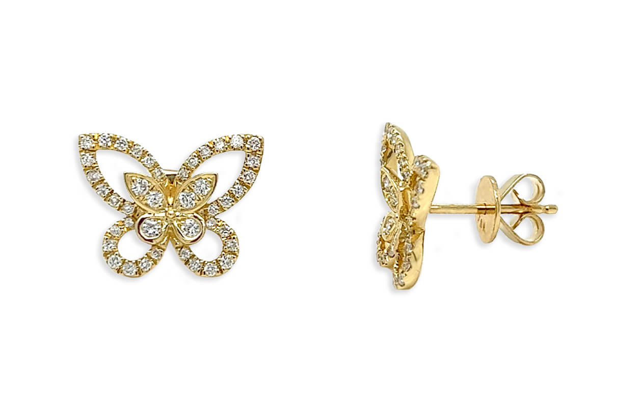 Earrings 18kt Yellow Gold &amp; Diamonds Butterflies Studs