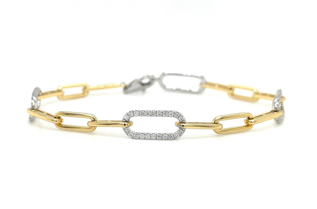 Bracelet 18kt Mixed Gold Paper Clip &amp; Diamonds Links