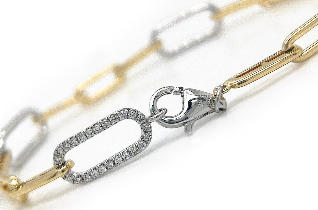 Bracelet 18kt Mixed Gold Paper Clip &amp; Diamonds Links