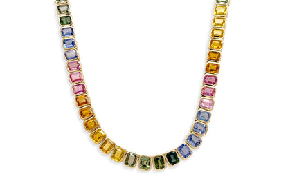 Necklace 18kt Gold Multicolor Octagon Sapphires Tennis