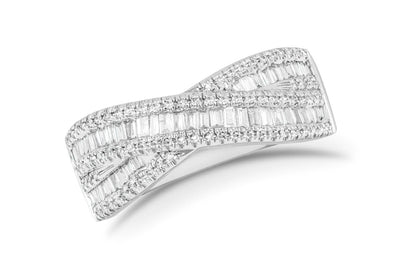 Ring 18kt Gold Baguette &amp; Round Diamonds Cross Band