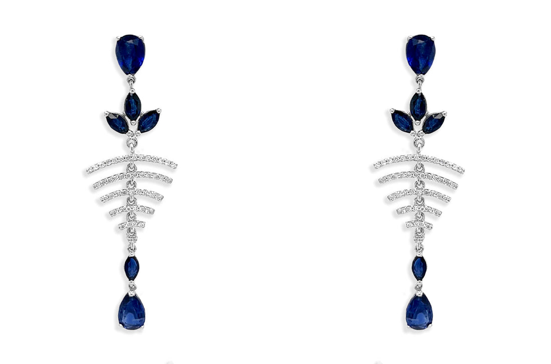 Earrings 18kt Gold Kyanite Sapphires &amp; Diamonds Drops