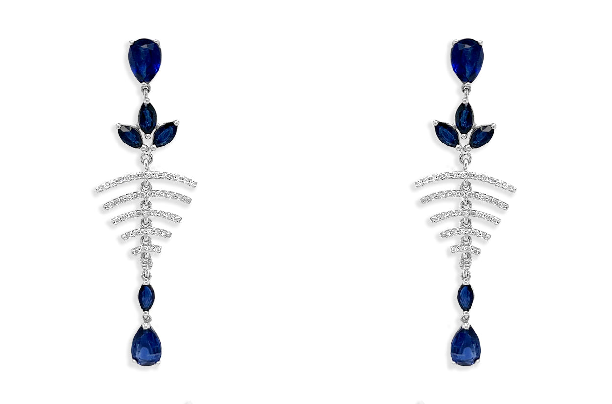 Earrings 18kt Gold Kyanite Sapphires &amp; Diamonds Drops