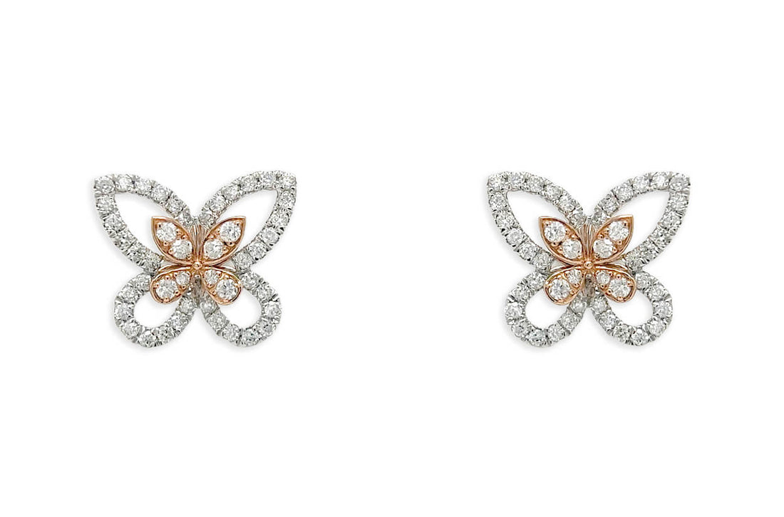 Earrings 18kt White and Rose Gold &amp; Diamonds Butterflies Studs