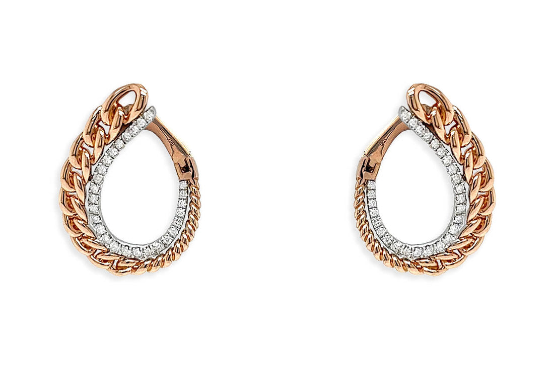 Earrings 18kt Front-Facing Chain &amp; Diamonds Hoops