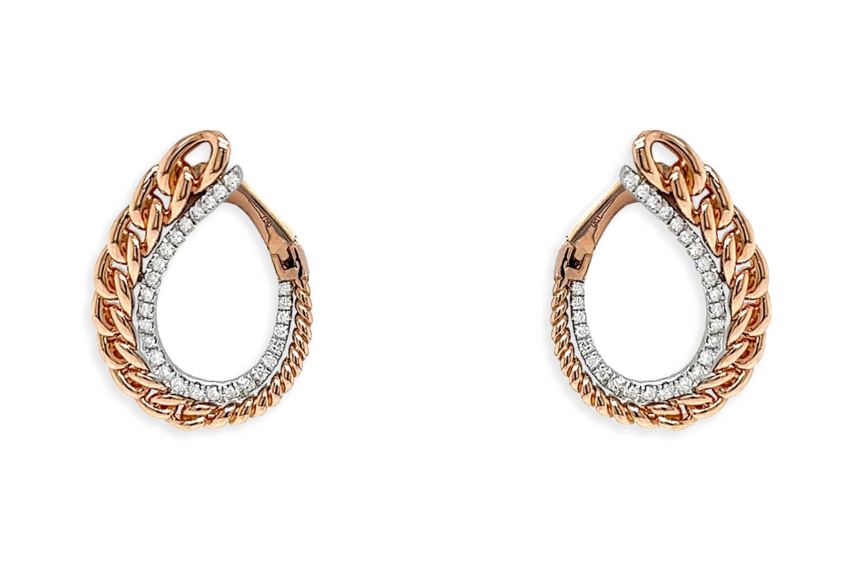 Earrings 18kt Front-Facing Chain &amp; Diamonds Hoops