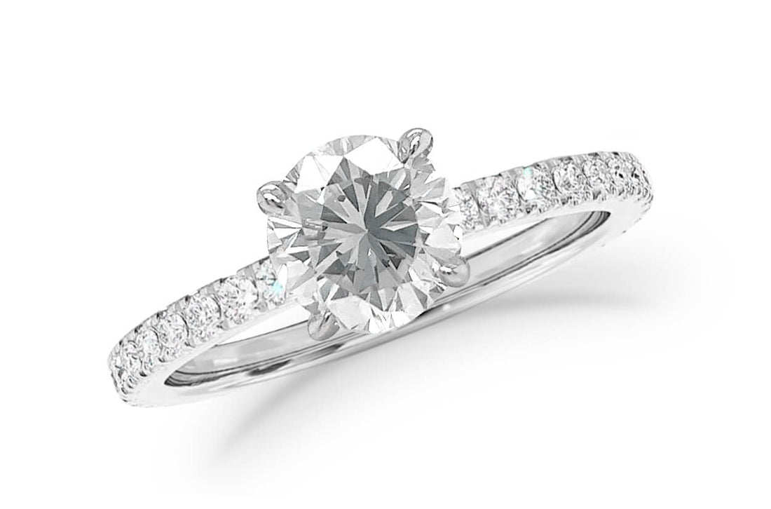 Ring 18kt Gold GIA Solitaire 1.00cts &amp; Pave Diamonds