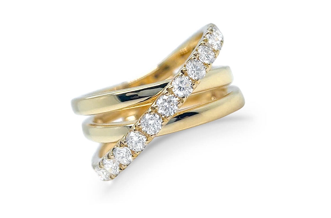 Ring 18kt Gold &amp; Pave Diamonds Crossover