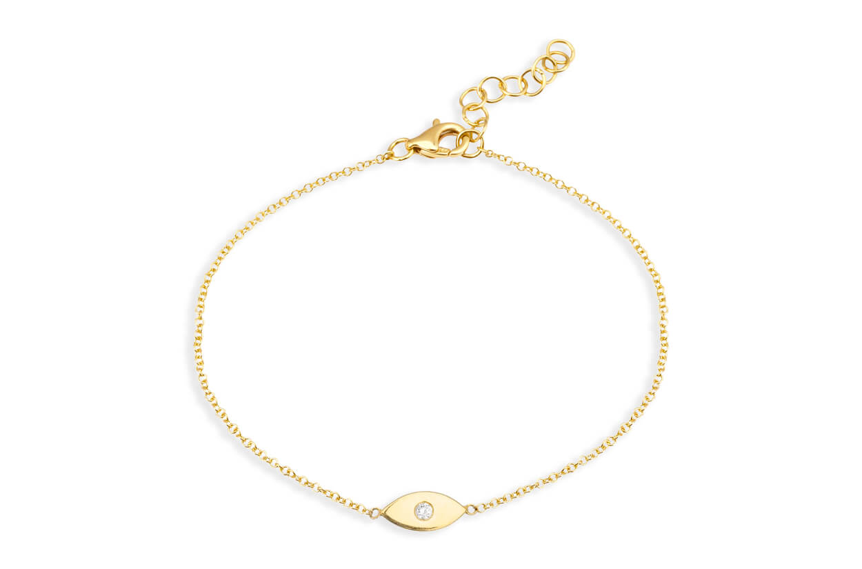 Bracelet 14kt Gold Chain Evil Eye with &amp; Diamond