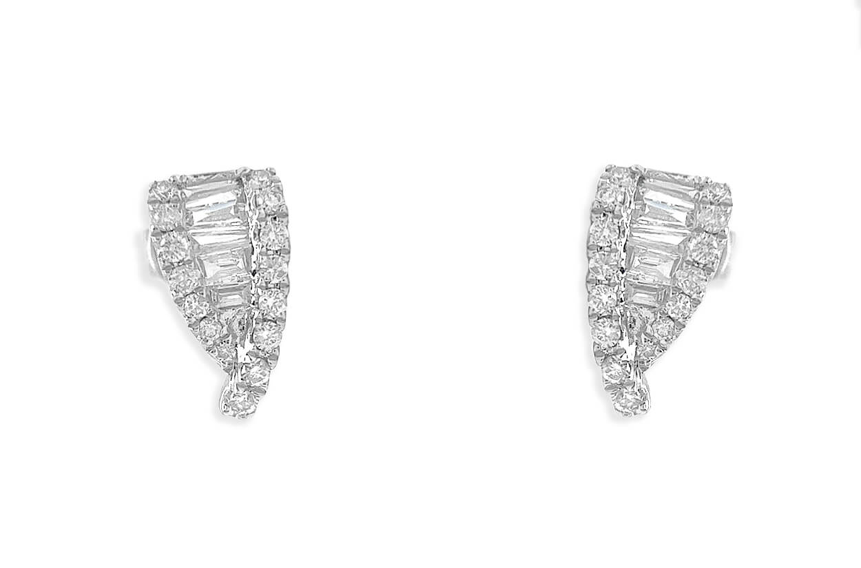 Earrings 18kt White Gold V Shape Round &amp; Emerald Cut Diamonds