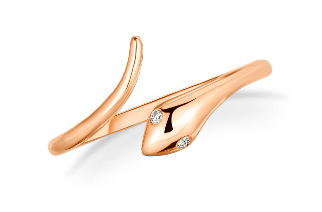 Ring 14kt Rose Gold Snake &amp; Diamonds Eyes