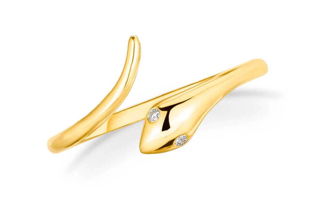 Ring 14kt Yellow Gold Snake &amp; Diamonds Eyes