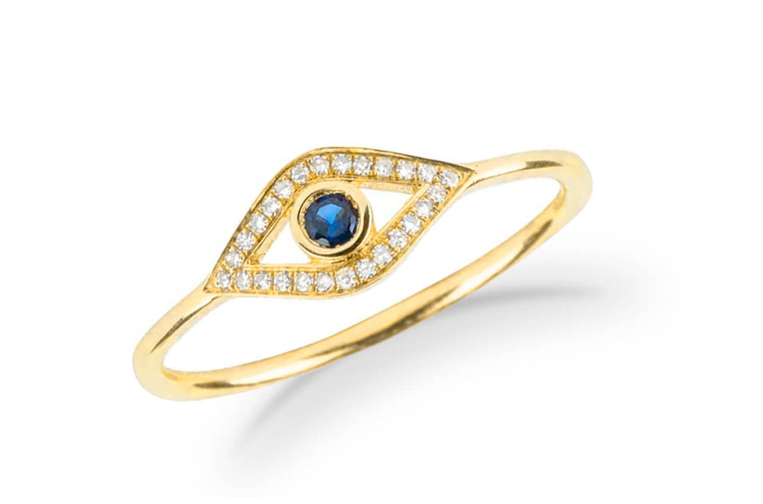 Ring 18kt Yellow Gold Evil Eye Sapphire &amp; Diamonds