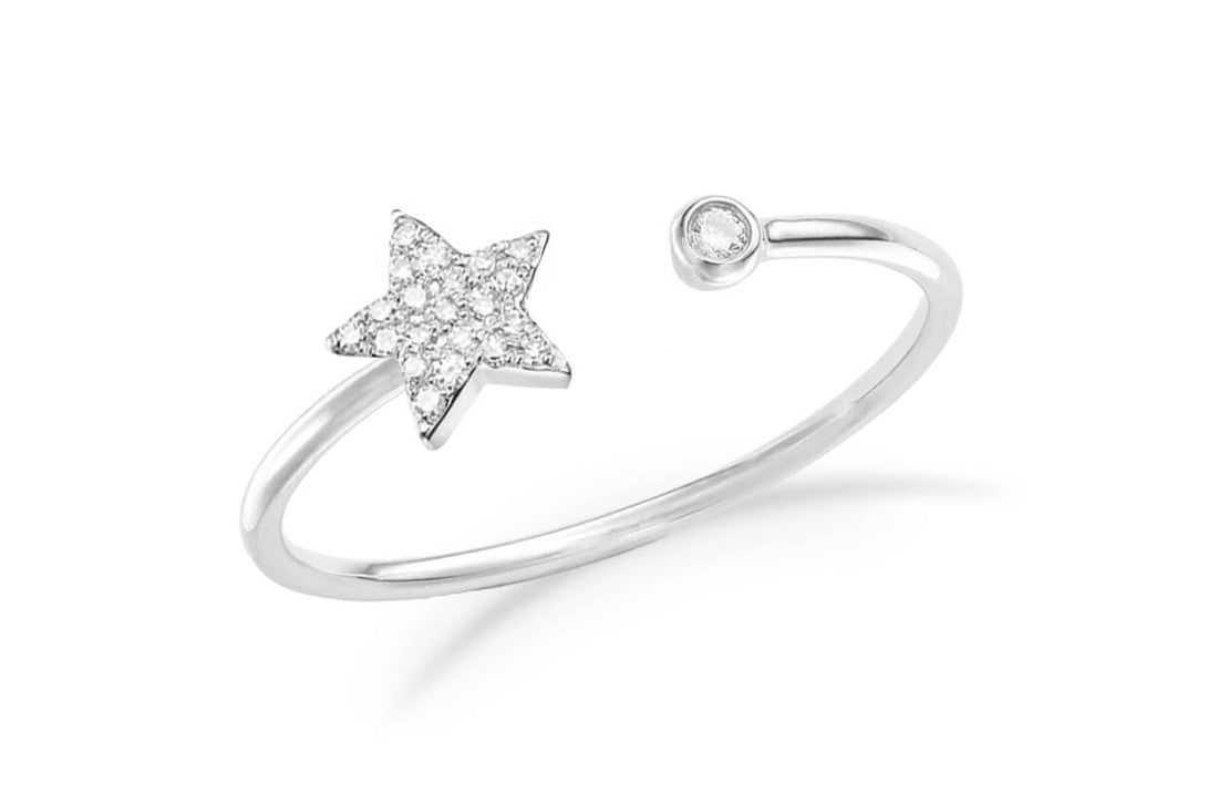 Ring 14kt White Gold Star &amp; Diamond Open