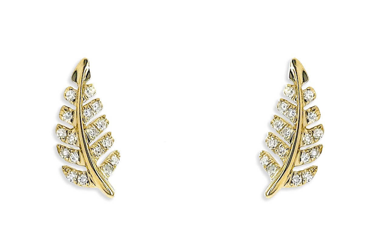 Earrings 14kt Gold Leaf &amp; Diamonds Studs