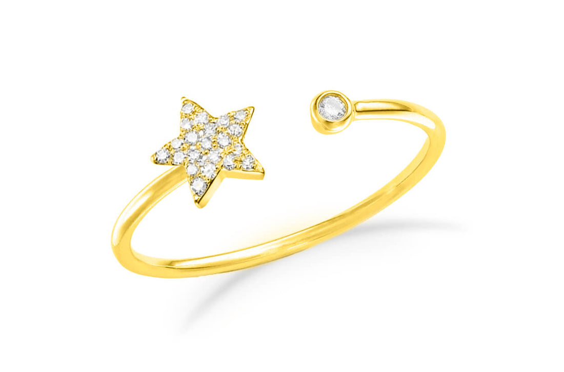 Ring 14kt Yellow Gold Star &amp; Diamond Open