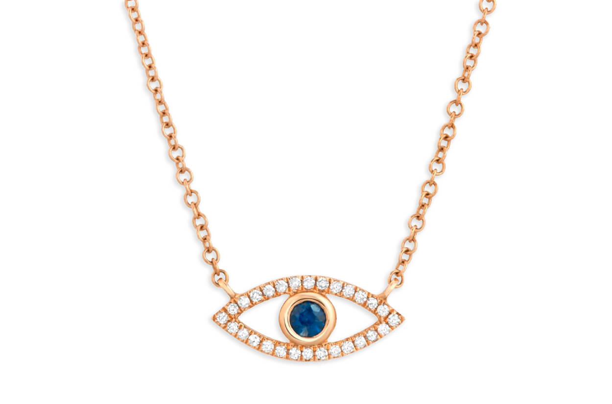 Necklace 14kt Rose Gold Devil Eye Bezel Sapphire &amp; Diamonds