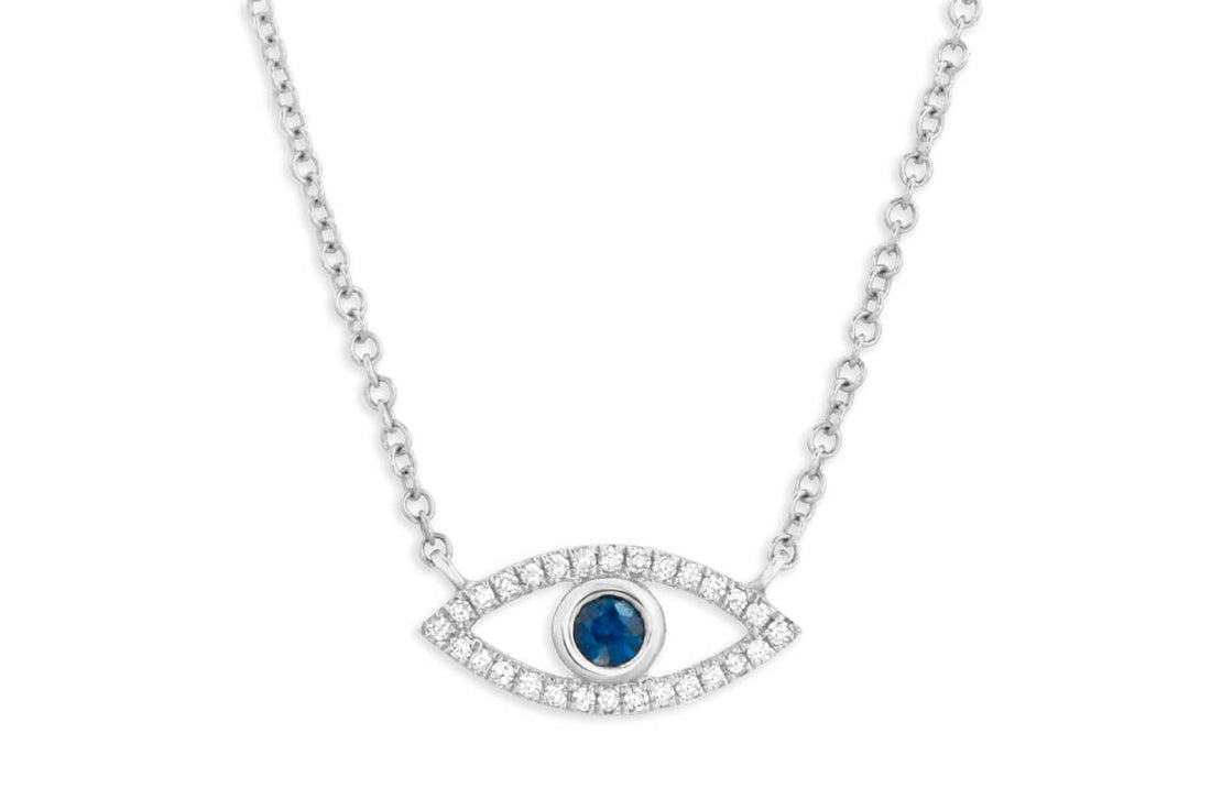 Necklace 14kt White Gold Devil Eye Bezel Sapphire &amp; Diamonds